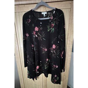 Neiman Marcus Dressy Floral Embroidered Tunic Top Size L Long Sleeve Artsy Back